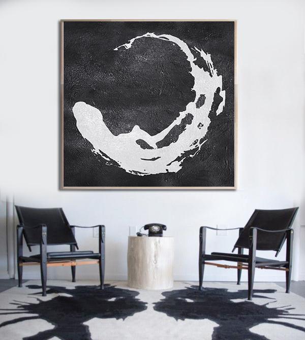 Large Abstract Art,Oversized Minimal Black And White Painting - Colorful Wall Art